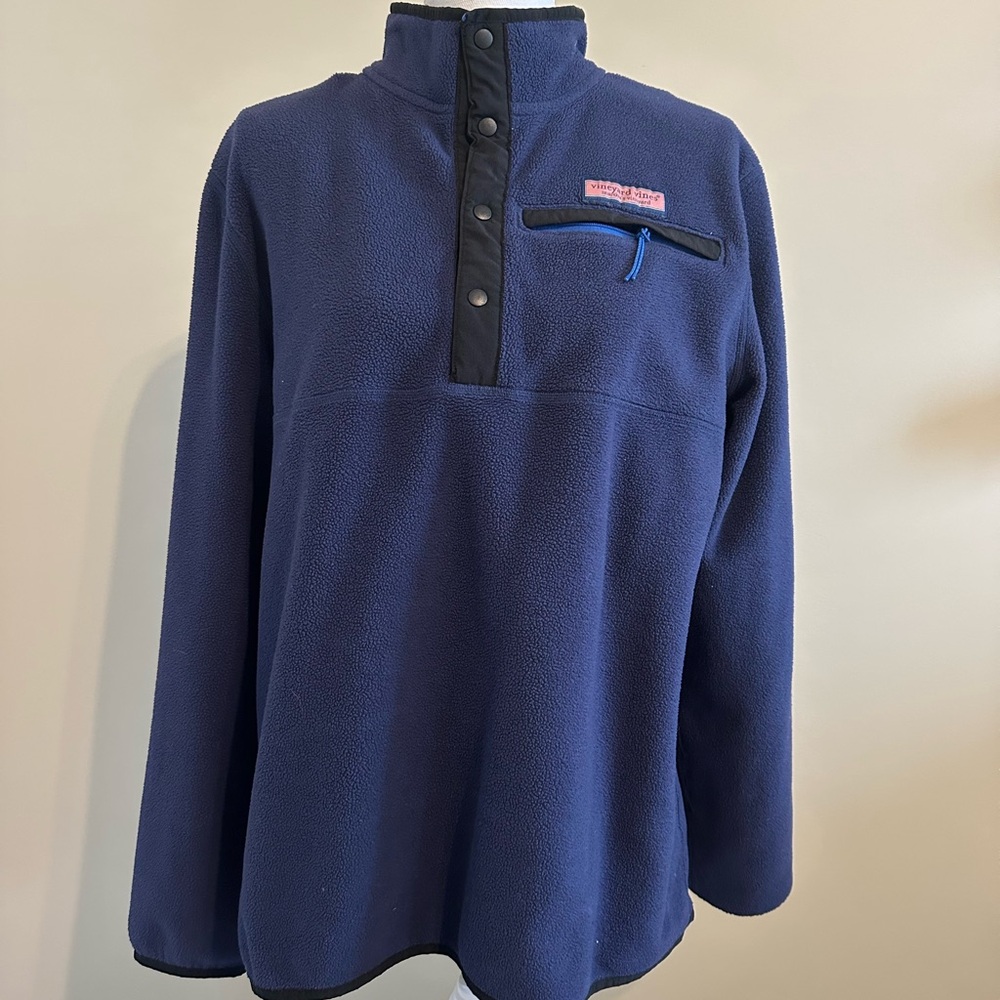 Vineyard Vines Navy Fleece Half-Zip Pullover with Blue Trim